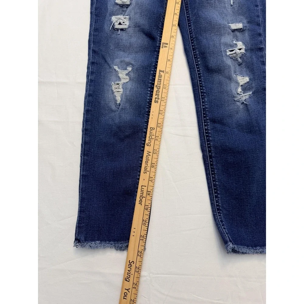 Justice Jeans Girls 10 Blue Skinny Slim Medium‎ Wash Distressed Raw Hem Denim